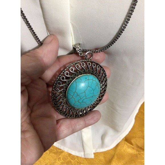 Vintage Artisan Turquoise Pendant Necklace 🍁🌸 - Picture 10 of 14